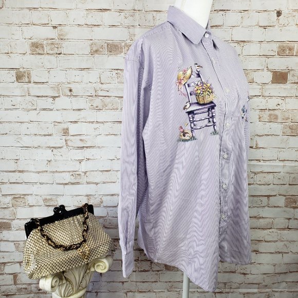 PTNY L Purple Striped Flower Garden Button Blouse - Picture 7 of 11